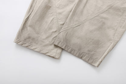 Diagonal Seam Wide Leg Cargo Pants High Waist Khaki Washed Utility Streetwear Casual Trousers | Sand Arc