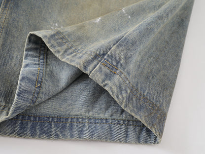 Paint Splatter Wide Leg Denim Shorts High Waist Washed Distressed Streetwear Summer Casual Jean Shorts | Chalk Drift