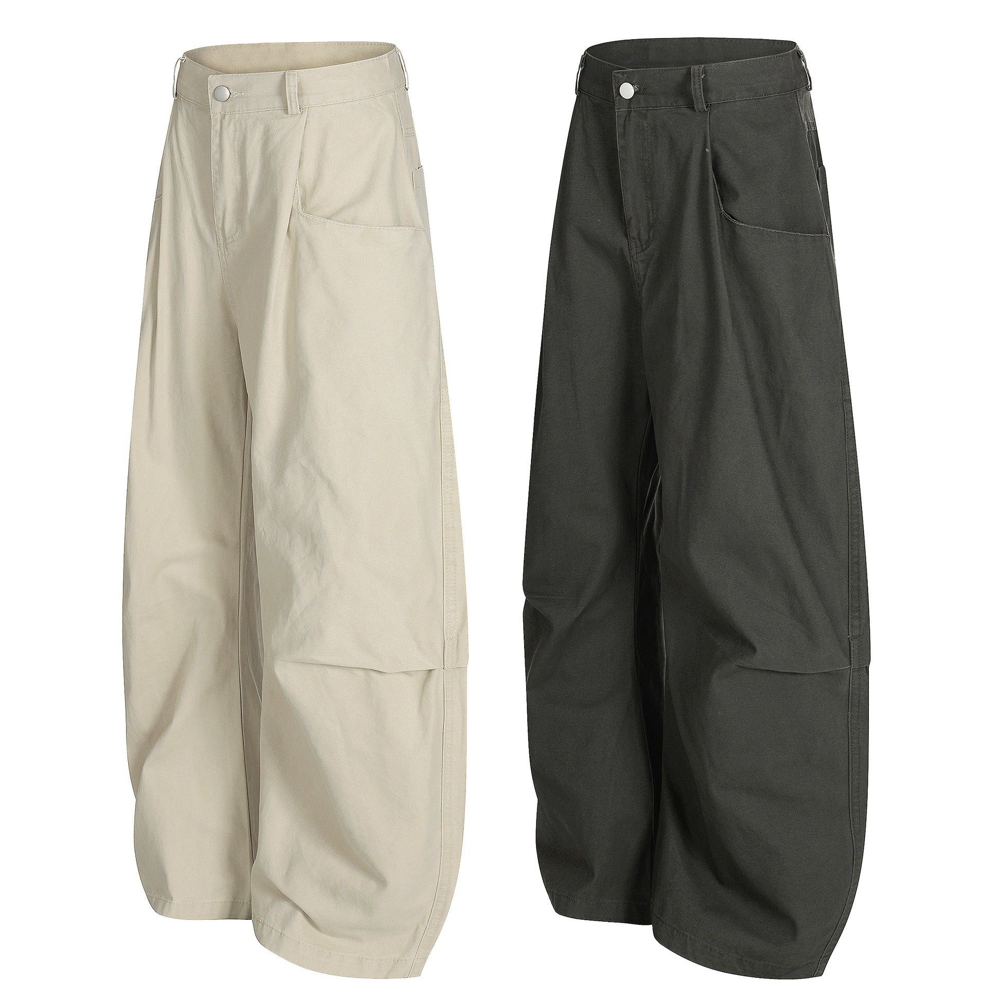 High waist barrel leg wide pants - army green side