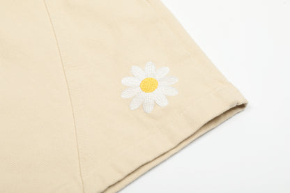 Women's ENJOY Daisy Flower Embroidery High Waist Wide Leg Shorts Casual Streetwear Summer Bermuda Shorts