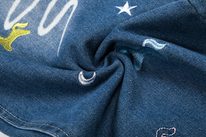 Unicorn Embroidery Wide Leg Denim Jeans High Waist Spiral Print Y2K Streetwear Casual Pants