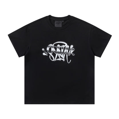 Unisex Black Graphic T-Shirt, Crew Neck Short Sleeve Streetwear Casual Top