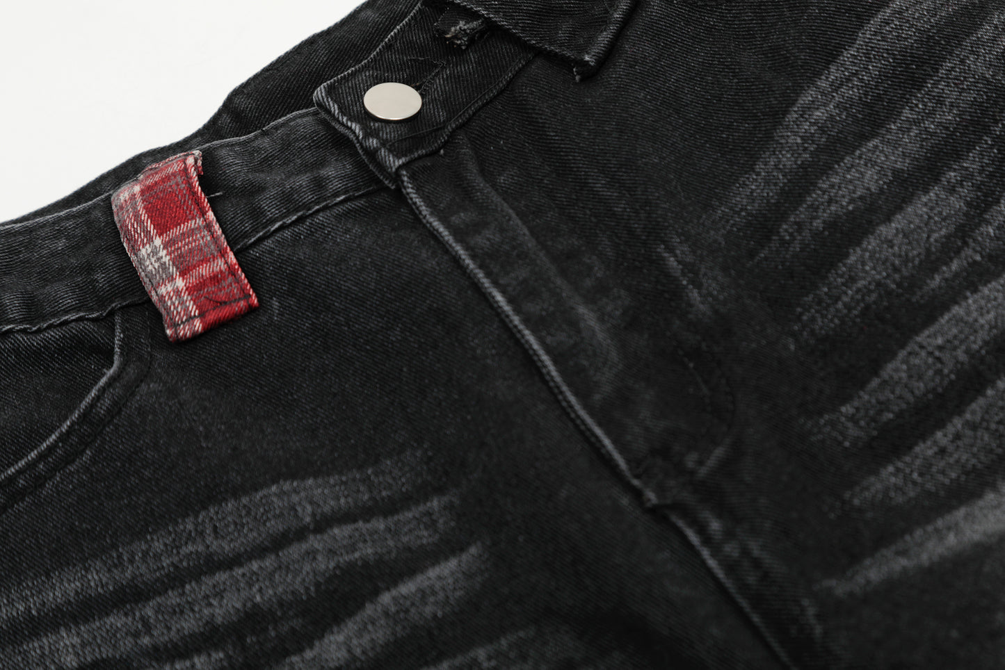 Red Plaid Patch Star Embroidery Wide Leg Jeans Washed Denim Patchwork Baggy Y2K Streetwear