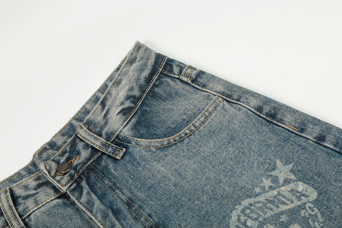 California Script Print Rhinestone Wide Leg Barrel Jeans Vintage Washed High Waist Y2K Streetwear