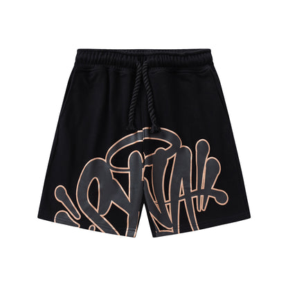Unisex Graphic T-Shirt and Shorts Set, Black Drawstring Streetwear Outfit