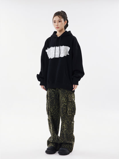 NINE Unshakable Iridescent Logo Oversized Hoodie Drawstring Kangaroo Pocket Streetwear Sweatshirt