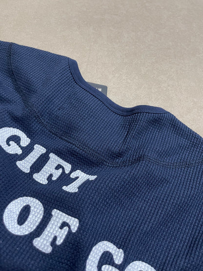 Eternal Life Graphic Print Long Sleeve Waffle Knit Oversized Tee Jesus Loves You Navy Streetwear Top | Eternal Navy