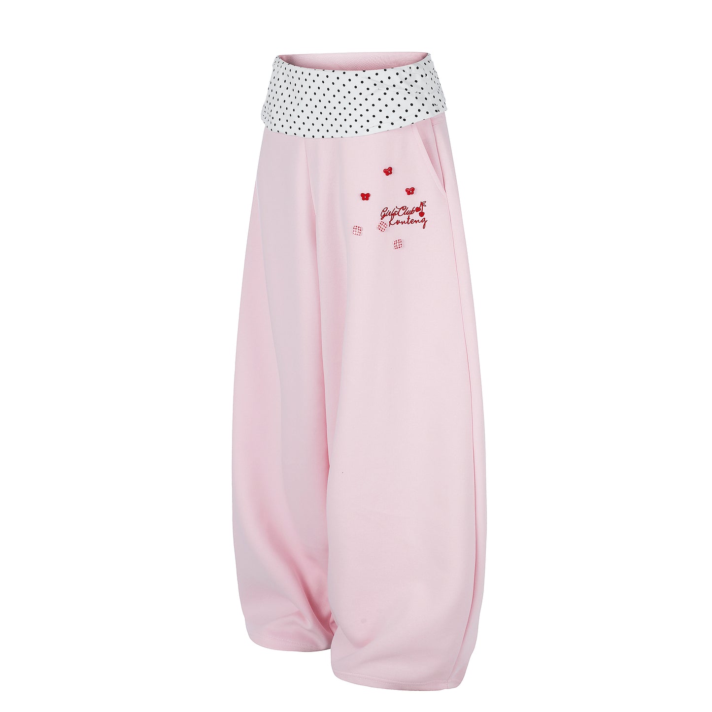 Women's Girls Club Conteng Embroidery Polka Dot Fold-Over Waistband Balloon Wide Leg Sweatpants Casual Sweet Jogger Pants