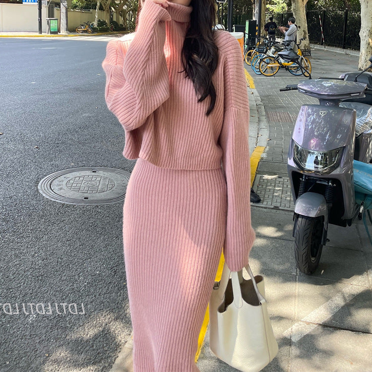 Knitted dress Korean 2023 autumn and winter new style small dress socialite suit winter sweater skirt two-piece suit women