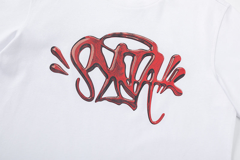 Black short sleeve crew neck T-shirt with light blue graffiti-style chest graphic - view 9