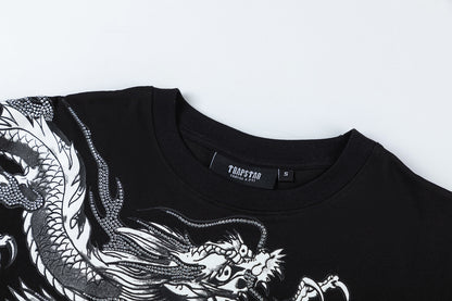 Trapstar Unisex Dragon Graphic T-Shirt, Oversized Crewneck Rhinestone Streetwear