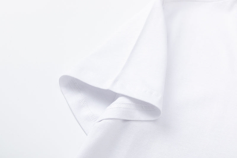White crew neck short sleeve graphic T-shirt with small blue chest graphic - view 9