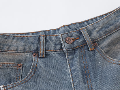 Mud Wash Distressed Barrel Wide Leg Jeans Earth Tone Fading Ripped Knee High Waist Baggy Denim Pants Vintage Streetwear Trousers | Mud Barrel