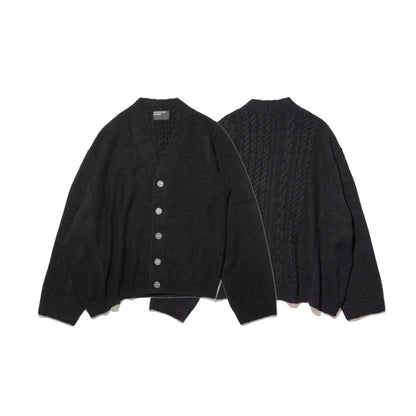 Asymmetrical Cable Knit Cardigan - Black