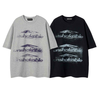 Unshakable Triple Logo Distressed Print Oversized Tee Vintage Washed Streetwear Short Sleeve T-Shirt