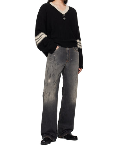 Enfants Riches Déprimés Asymmetrical Varsity V-Neck Sweater