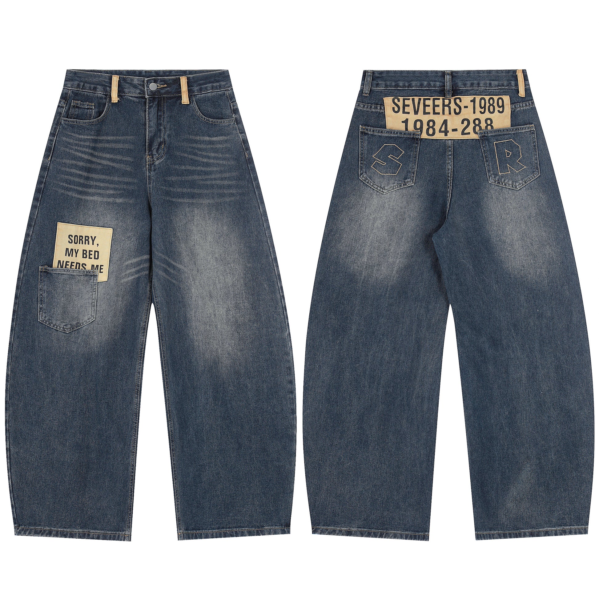 Sorry My Bed Needs Me Patch Wide Leg Barrel Jeans - Back Detail