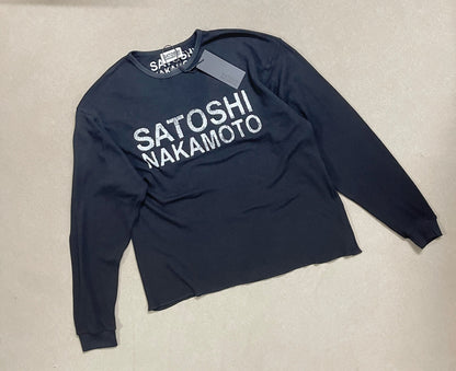 Satoshi Nakamoto Graphic Print Long Sleeve Waffle Knit Oversized Tee Casual Streetwear Top | Waffle Nakamoto