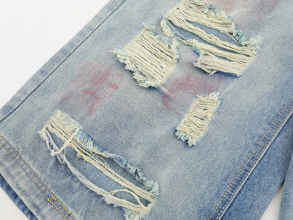 Paint Splash Distressed Ripped Denim Shorts Wide Leg High Waist Washed Streetwear Summer Casual Jean Shorts | Violet Wreck