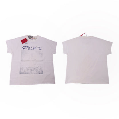 SECND SLF God Sent Gothic Letter Washed Short Sleeve Tee Off-White Drop Shoulder Faded Portrait Print Vintage Streetwear | God Sent Tee