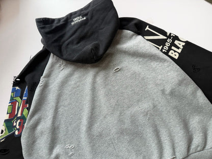 Protocol Index All American Football Print Raglan Zip Hoodie Distressed Washed Embroidered Streetwear | Grid Raglan