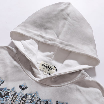 Majestik Floral Skull Rhinestone Fleece Hoodie