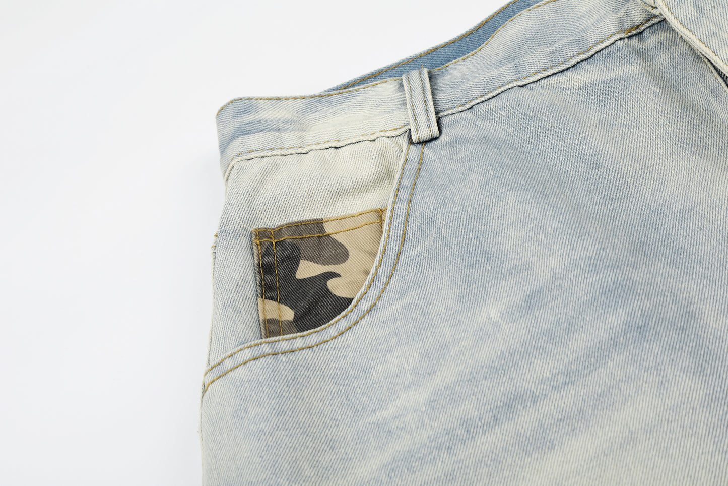 Women's Cross Rivet Camo Patch Wide Leg Denim Shorts High Waist Washed Streetwear RVNTENG Jean Shorts