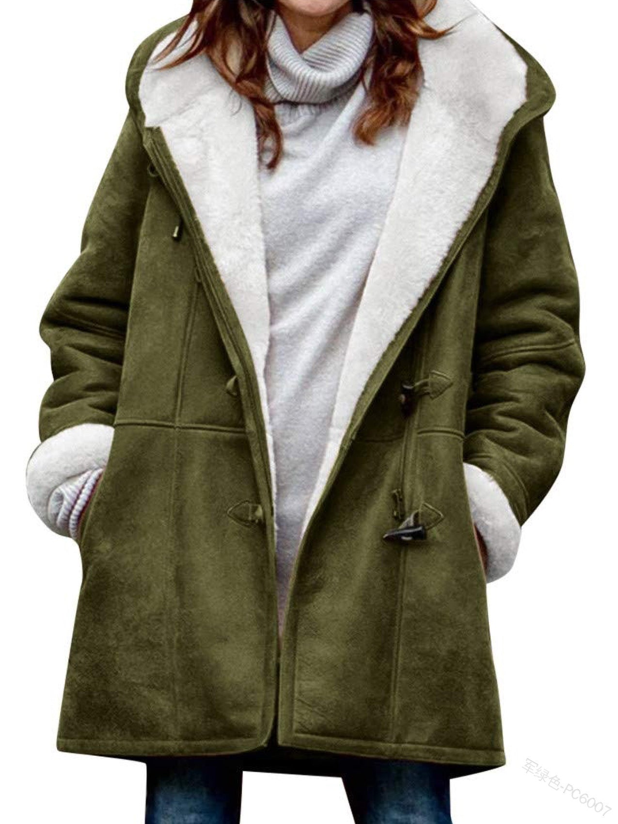 Vinterkappa för kvinnor 2024 Plus Size Varma fleecefodrade jackor Button Down Huva Parka Peacoat Ytterkläder med ficka