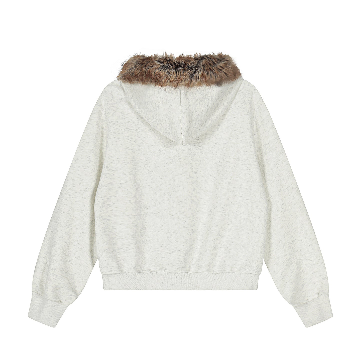 Anime graphic faux fur collar zip hoodie jacket - black and white comparison
