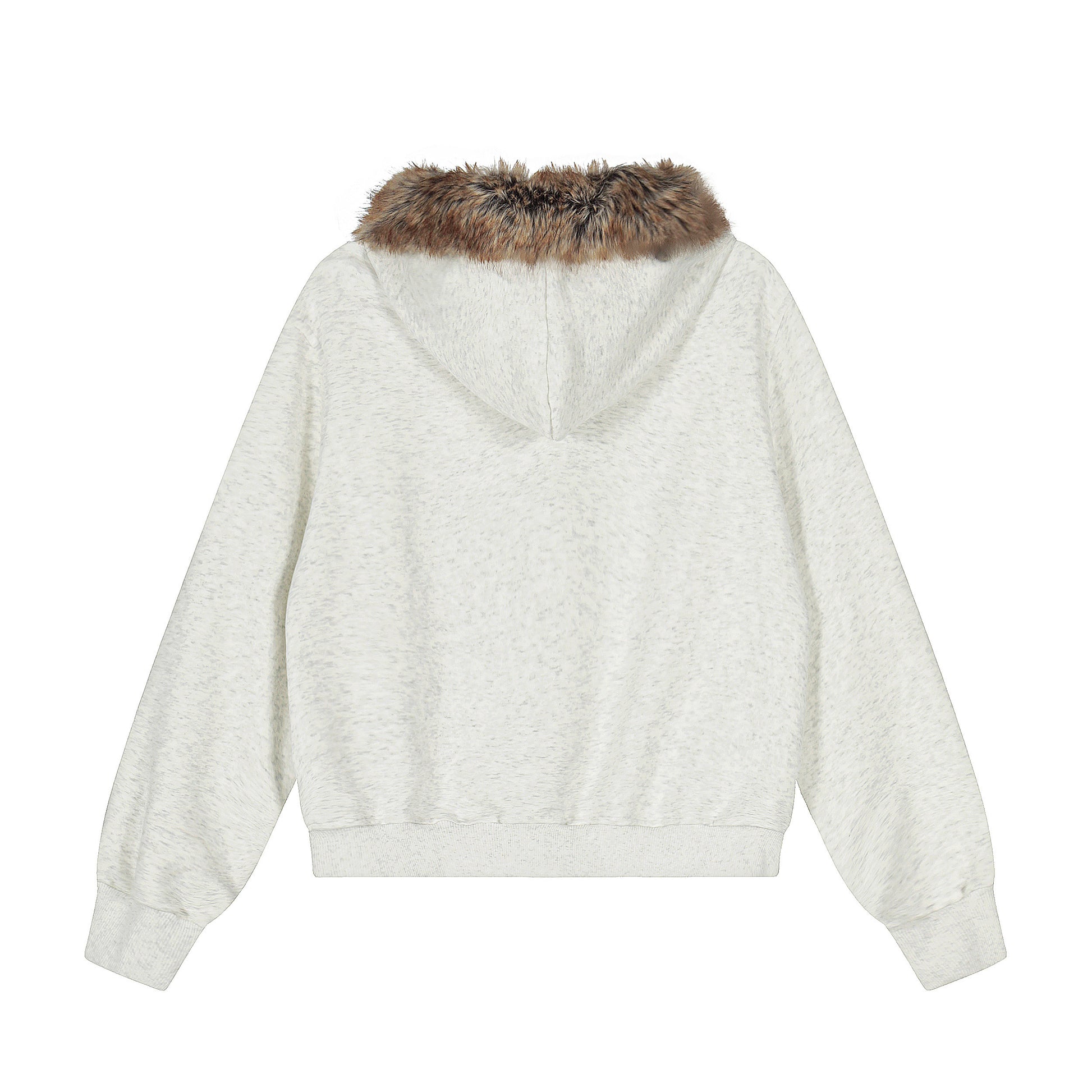 Anime graphic faux fur collar zip hoodie jacket - black and white comparison