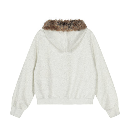Anime Graphic Faux Fur Collar Zip Hoodie Jacket Studded Streetwear Y2K Grunge Winter Coat