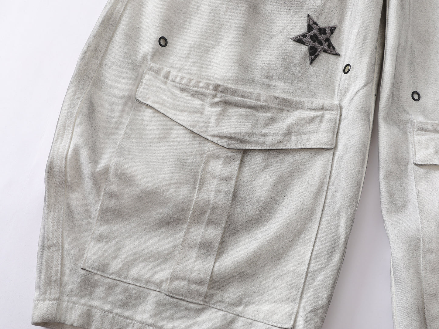 Star Patch Cargo Jeans Washed Distressed Wide Leg Denim Pants Multi Pocket Leopard Star Rivet Streetwear Baggy Trousers | Star Fog
