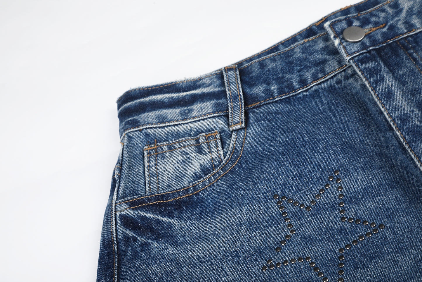 Women's Star Embroidery Rhinestone Distressed Wide Leg Jeans High Waist Ripped Casual Streetwear Denim Pants