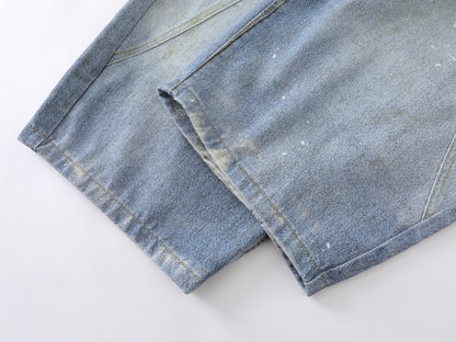 Paint Splatter Balloon Wide Leg Jeans Striped Tie Pearl Chain Charm High Waist Baggy Distressed Denim Pants Streetwear Trousers | Tie Pearl