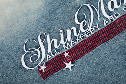 ShinMaxdepy Embroidered Letter Washed Denim Polo Shirt Oversized Short Sleeve Streetwear Y2K Vintage Summer Top | Shine Polo
