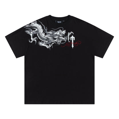 Trapstar Unisex Dragon Graphic T-Shirt, Oversized Crewneck Rhinestone Streetwear