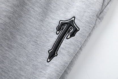 Blue and Gray Chevron Hoodie and Joggers Tracksuit Set, Drawstring Two Piece Streetwear Outfit