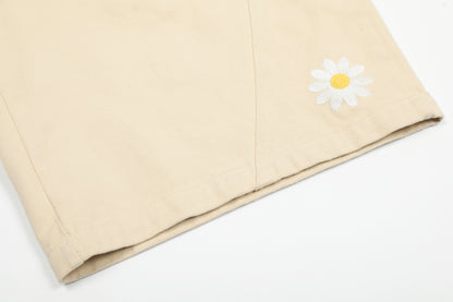 Women's ENJOY Daisy Flower Embroidery High Waist Wide Leg Shorts Casual Streetwear Summer Bermuda Shorts