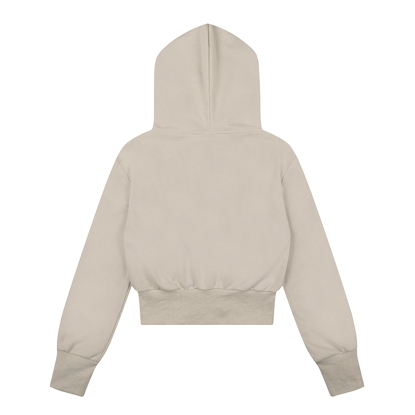 Attitude Rivet Crop Zip Hoodie - Beige and Black Front Detail