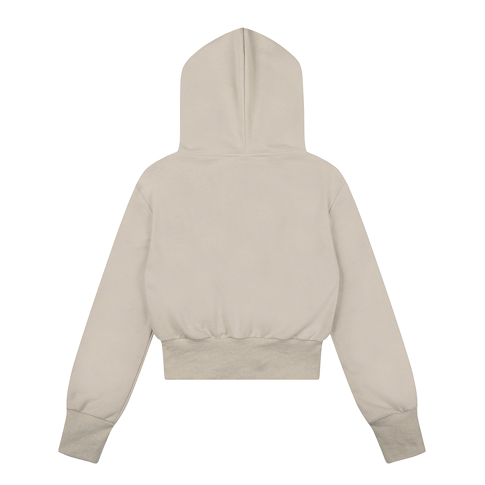 Attitude Rivet Crop Zip Hoodie - Beige and Black Front Detail