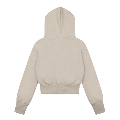 Attitude Rivet Letter Distressed Crop Zip Hoodie Studded Waist Buckle Y2K Streetwear Sweatshirt