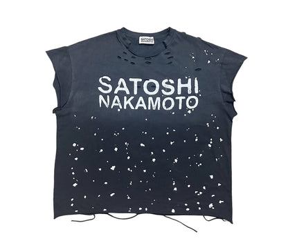 Satoshi Nakamoto Luke Destroyed Sleeveless Tee Splatter Paint Distressed Washed Heavyweight Cotton Vest Streetwear Tank Top | Ink Wreck