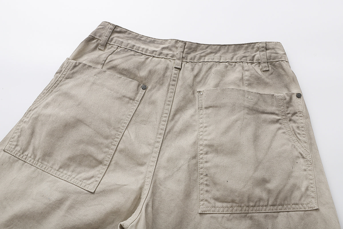 Diagonal Seam Wide Leg Cargo Pants High Waist Khaki Washed Utility Streetwear Casual Trousers | Sand Arc