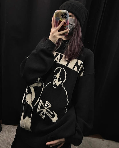 “Angst” Russian Graphic Knit Sweater