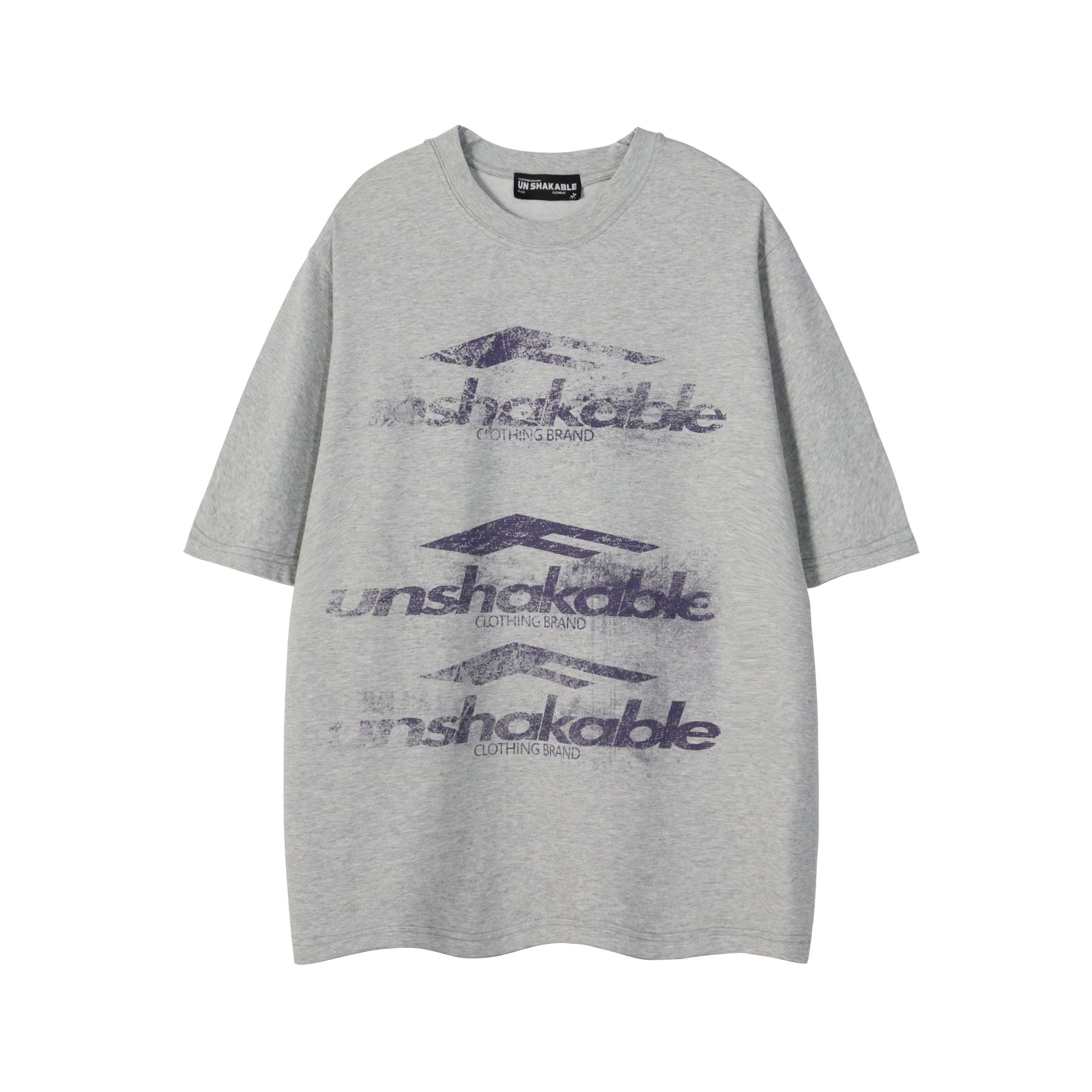 Black Unshakable triple logo tee front view
