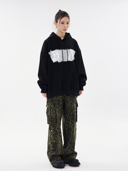 NINE Unshakable Iridescent Logo Oversized Hoodie Drawstring Kangaroo Pocket Streetwear Sweatshirt