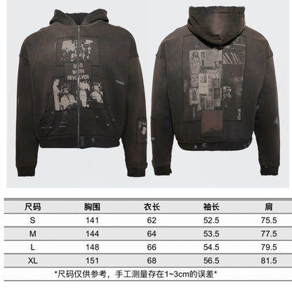 ERD Enfants Riches Deprimes Good With Revolver Zip Hoodie Washed Black 480g Patchwork Collage Art Photo Print Heavy Rework Streetwear | Revolver Hoodie