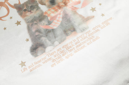 Seveers Cat Dog Print V-Neck Studded Contrast Collar Oversized Tee Short Sleeve Y2K Harajuku
