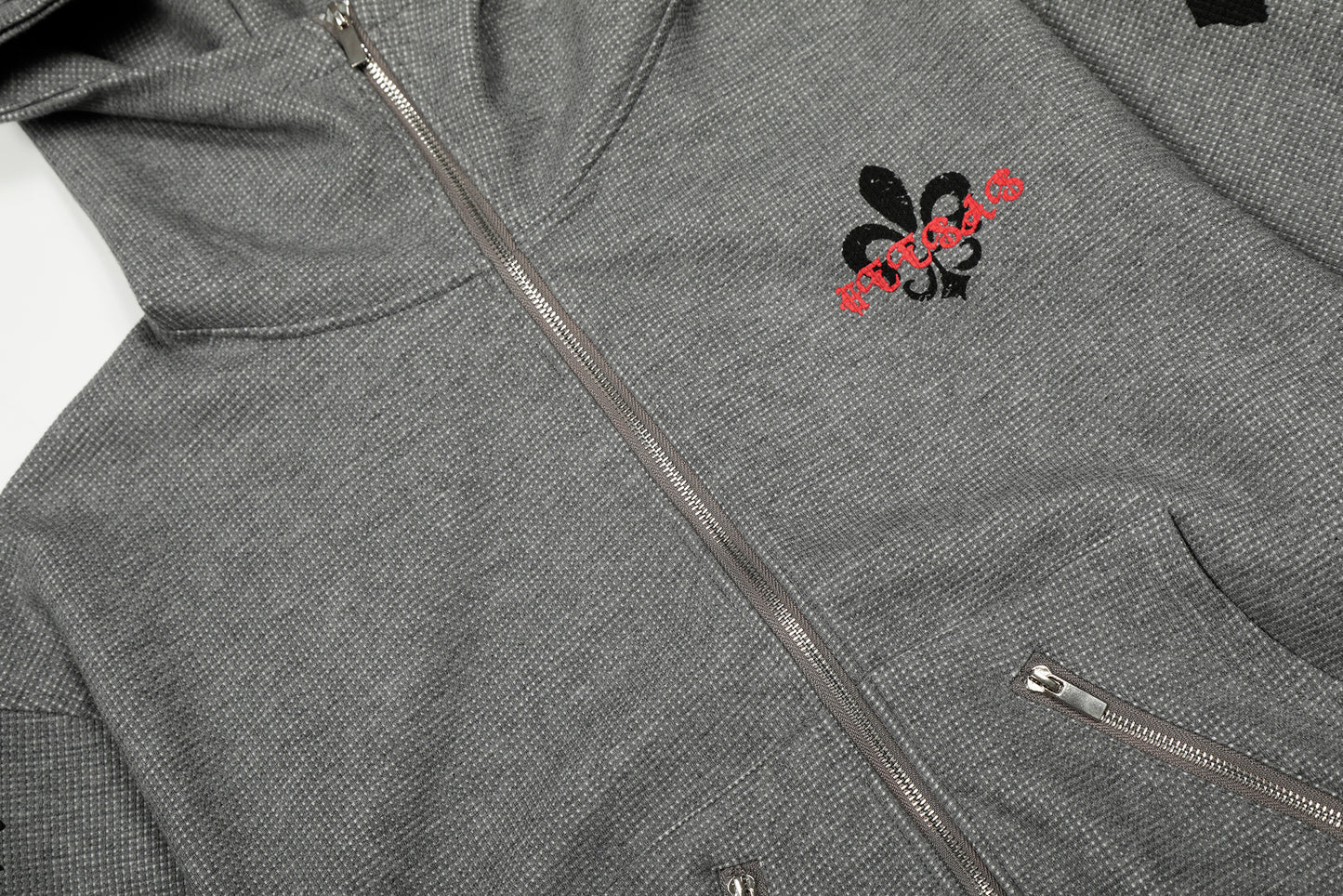 Fleur Goth Gothic Letter Print Zip Up Hoodie Oversized Streetwear Y2K Grunge Fleur-de-Lis Emblem Fleece Lined Sweatshirt | Fleur Goth