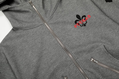 Fleur Goth Gothic Letter Print Zip Up Hoodie Oversized Streetwear Y2K Grunge Fleur-de-Lis Emblem Fleece Lined Sweatshirt | Fleur Goth